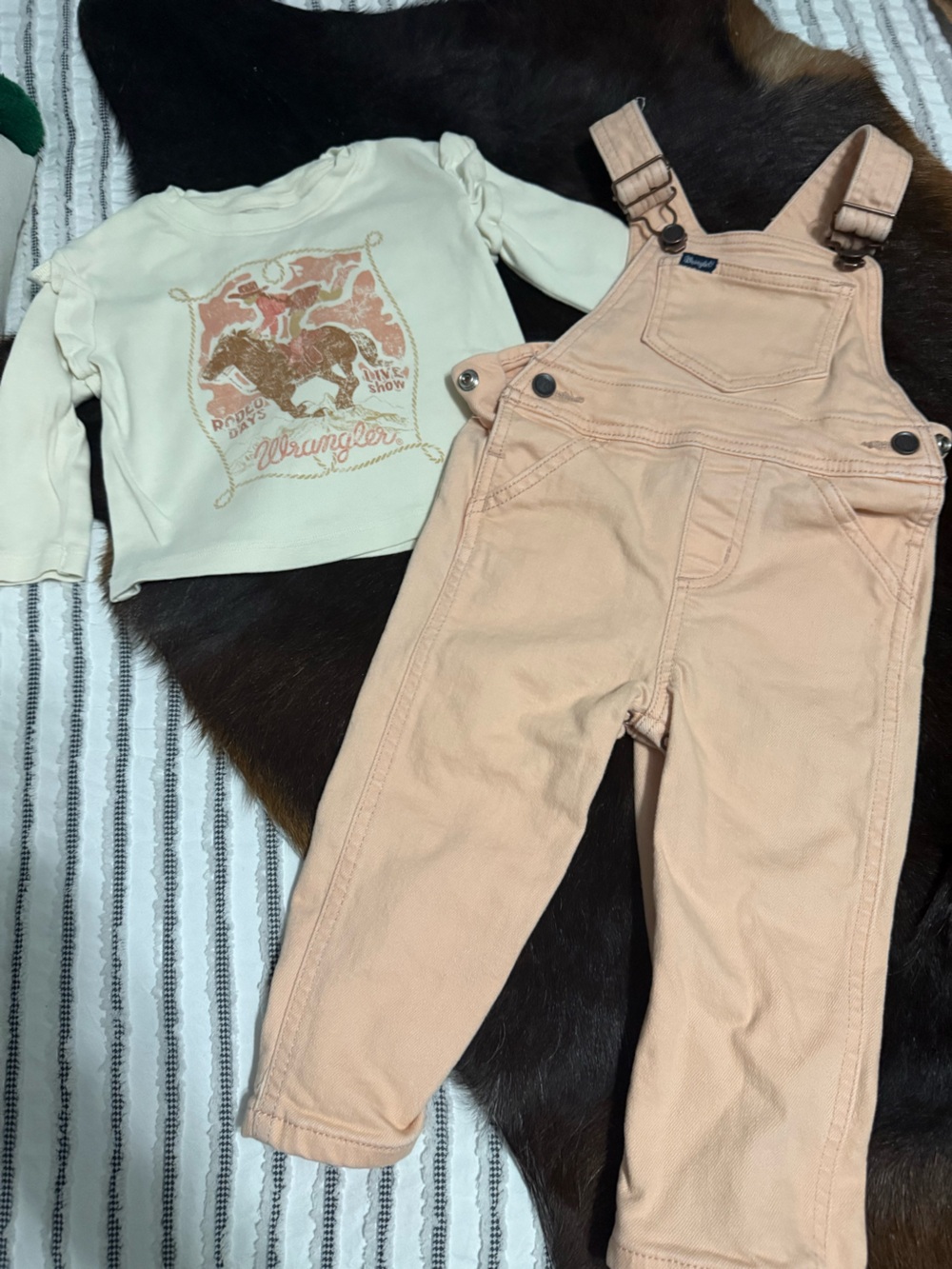 Peach wrangler overalls with wrangler Graphic Tee